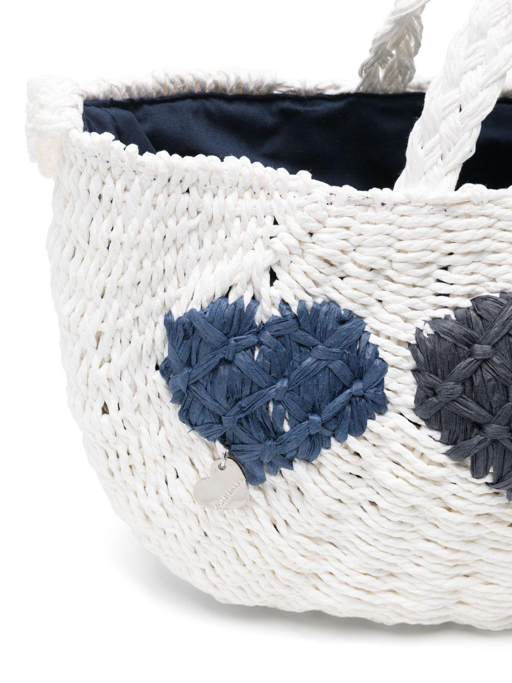 Borsa in paglia con cuori in contrasto