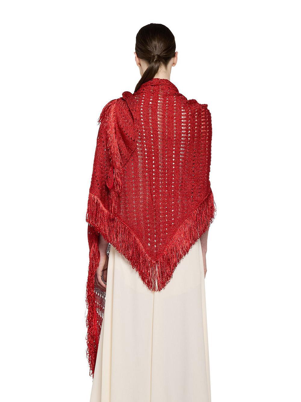 Scialle rosso in lurex maxi frange - Preludio Moda