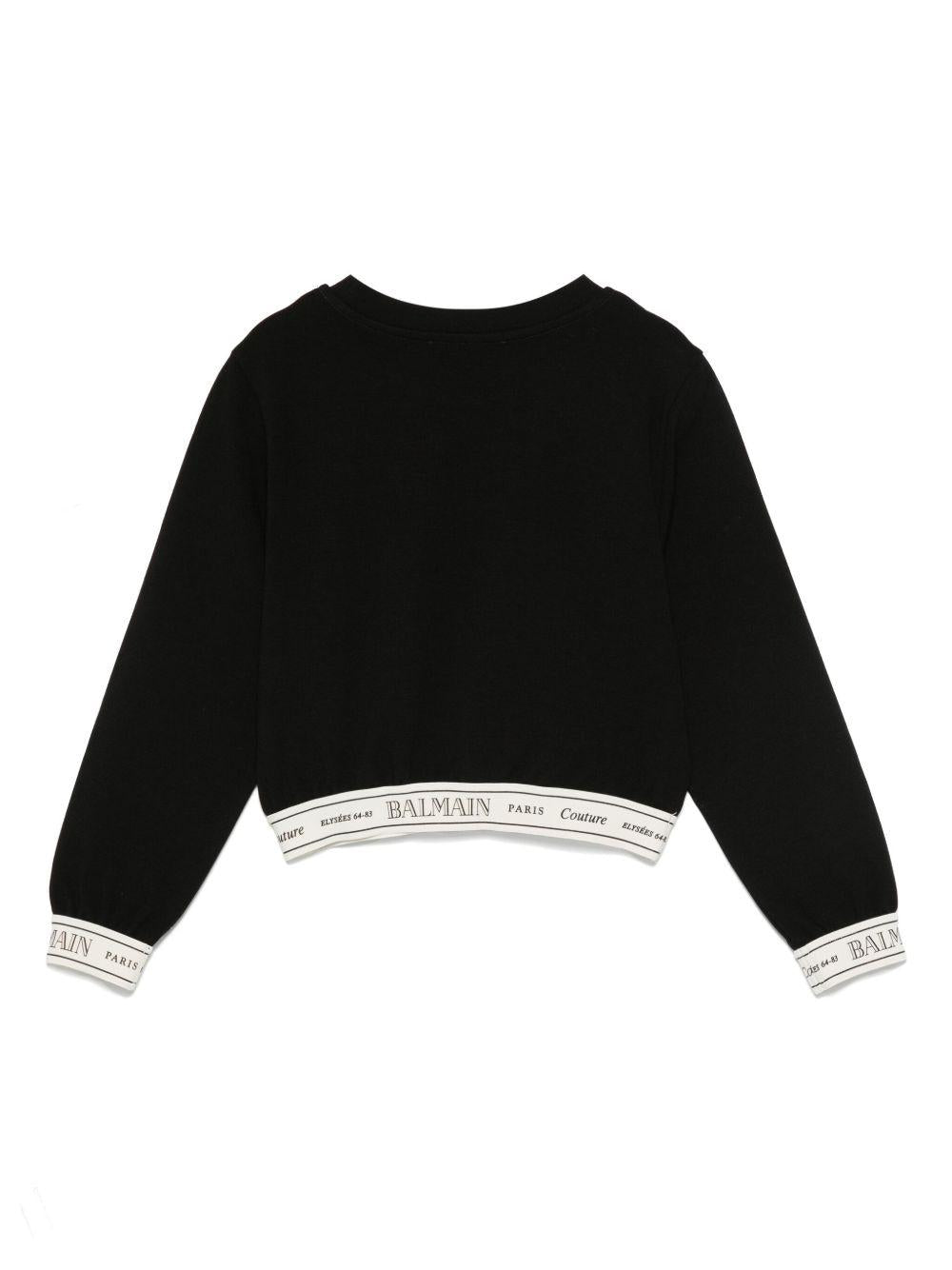 Top Nero Crop con Banda Logo BX4B90J0371 930AV BALMAIN KIDS