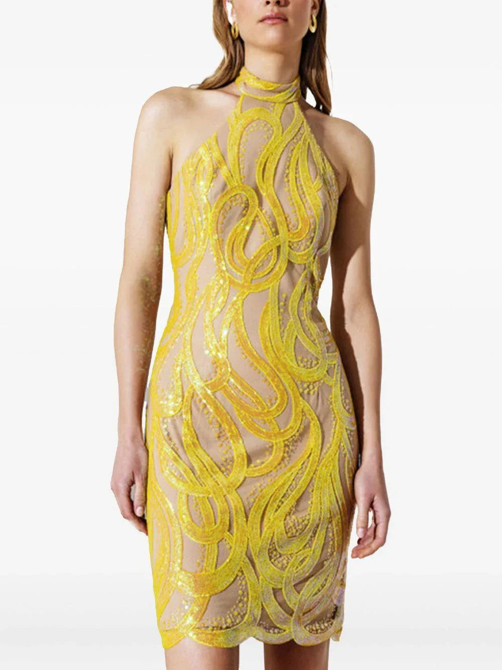 Abito semitrasparente con gonnellone giallo - Preludio Moda