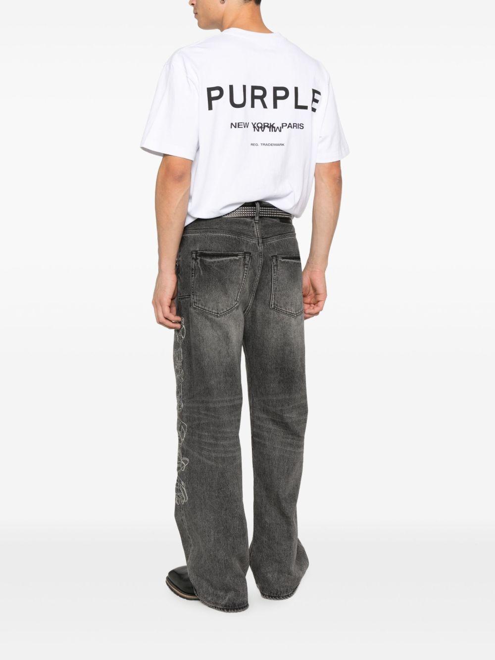 T-shirt girocollo con logo frontale P117HWSP126 WHITE PURPLE BRAND