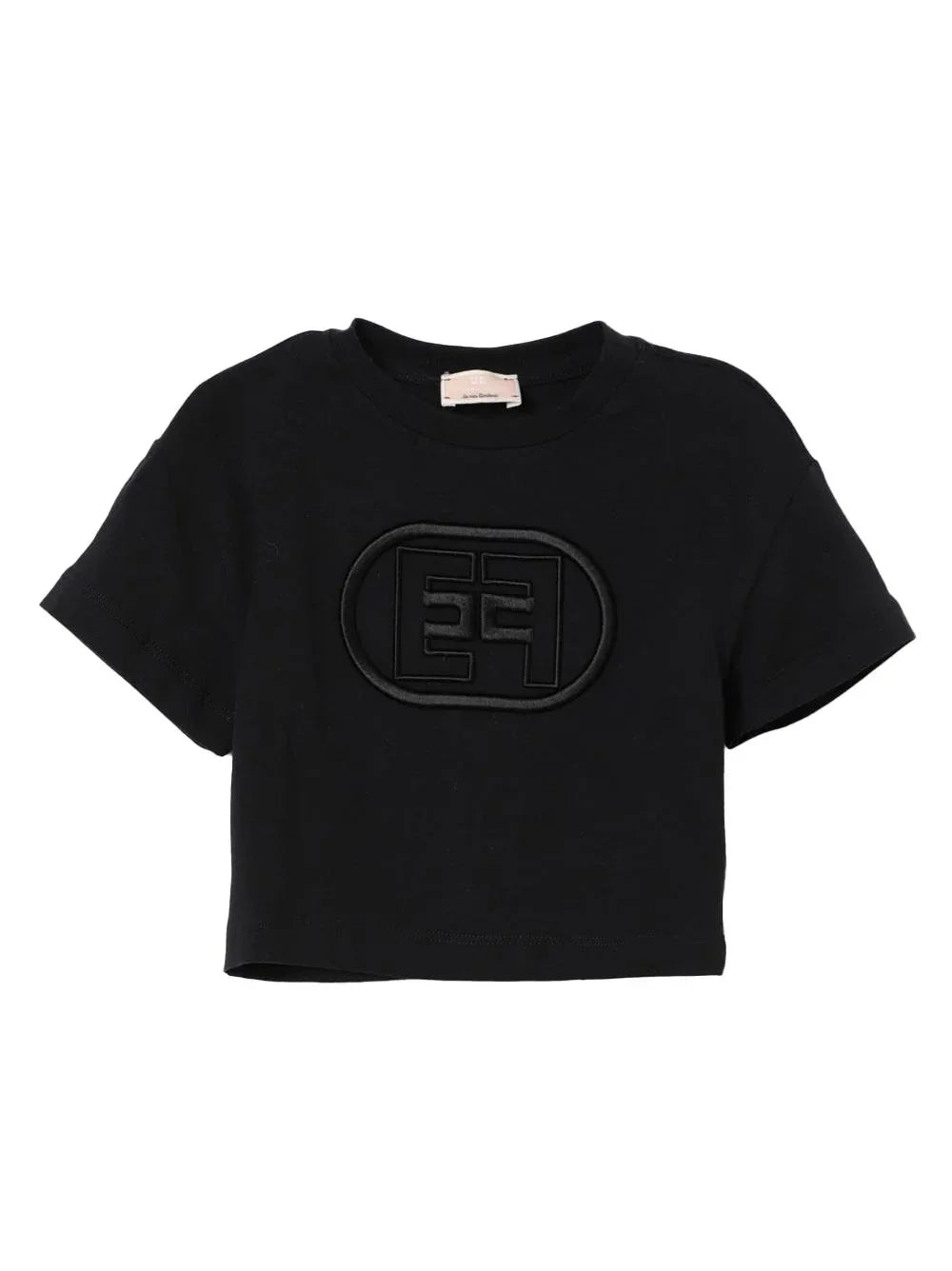 T-shirt nera ricamo logo monogram tono su tono neonata - Preludio Moda