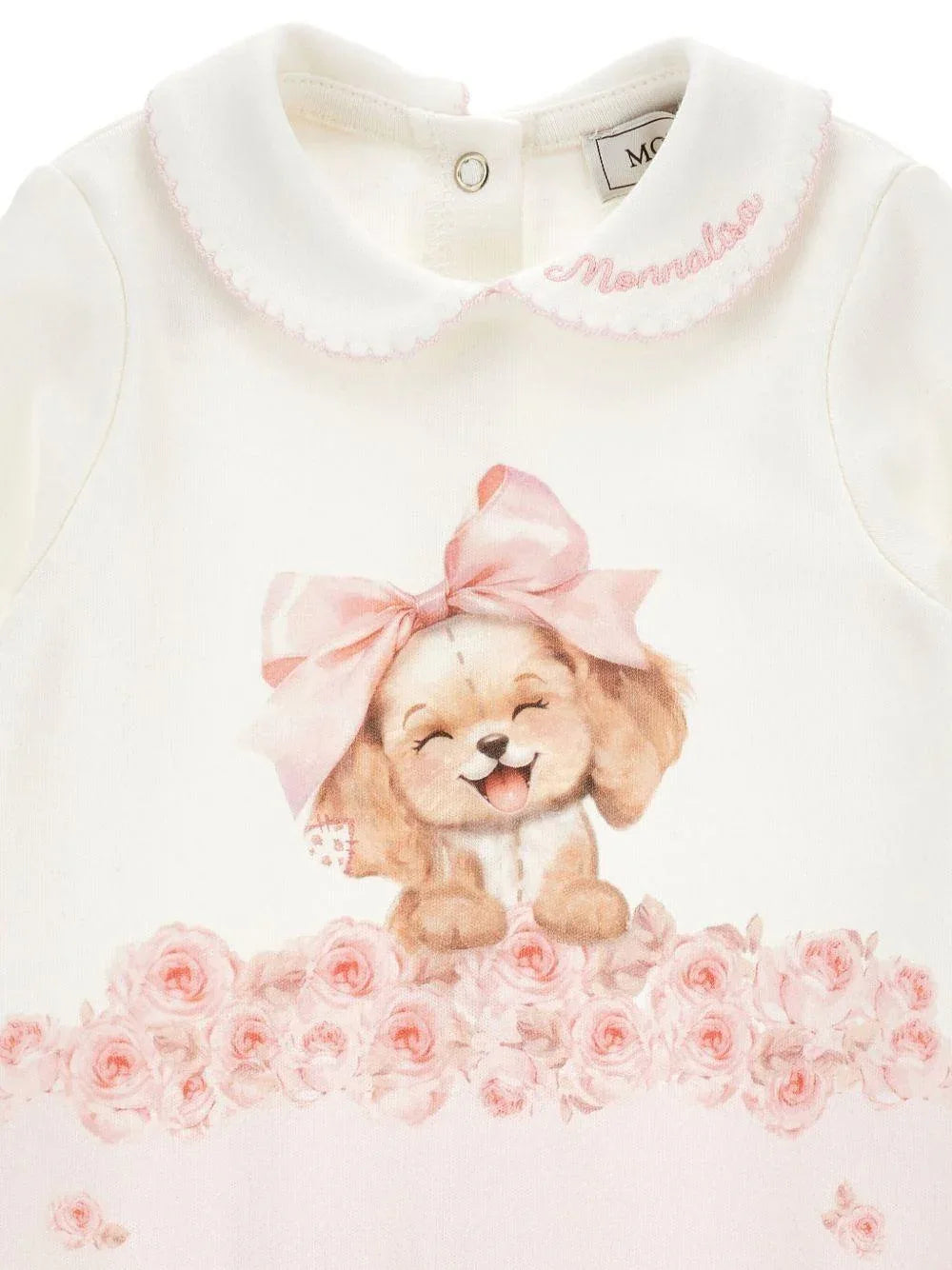 Pigiama panna e rosa in cotone biologico con stampa frontale - Preludio Moda