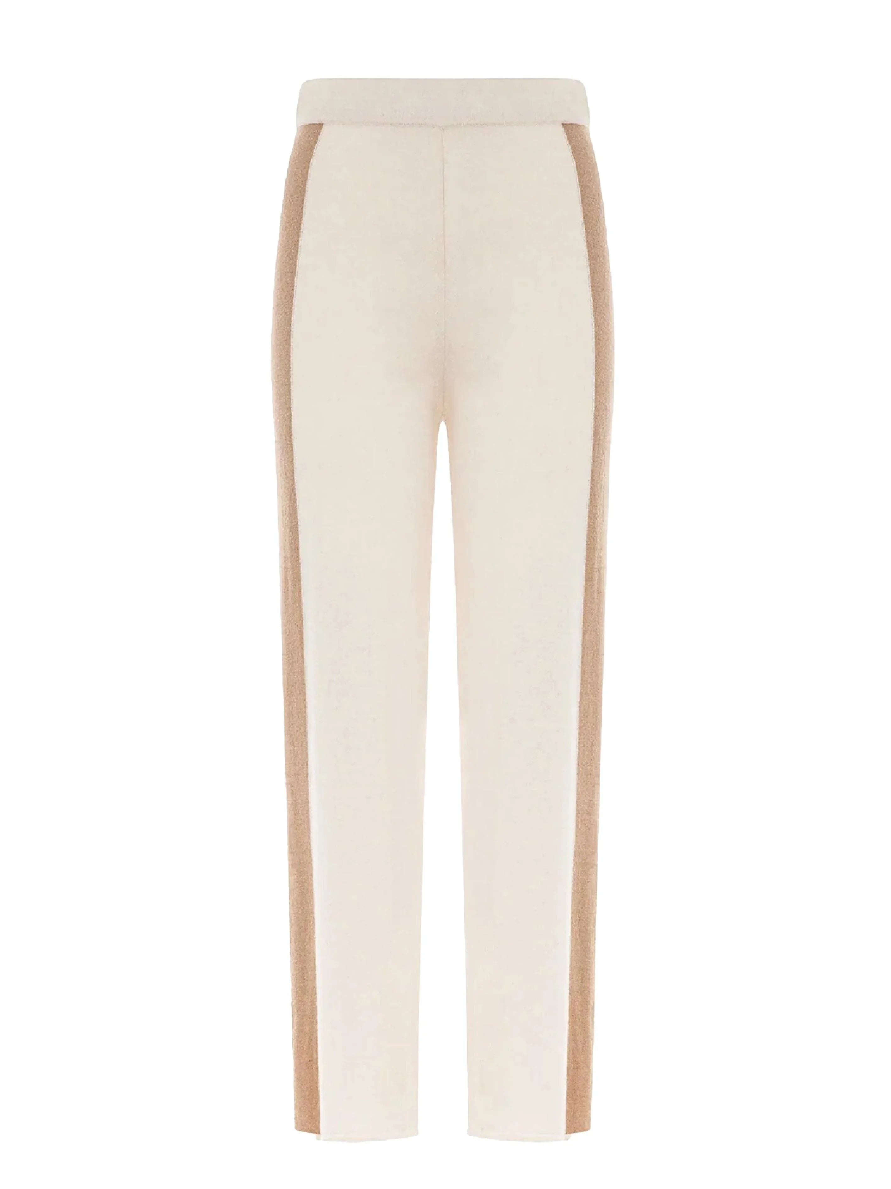 Pantalone panna con bande laterali cammello - Preludio Moda