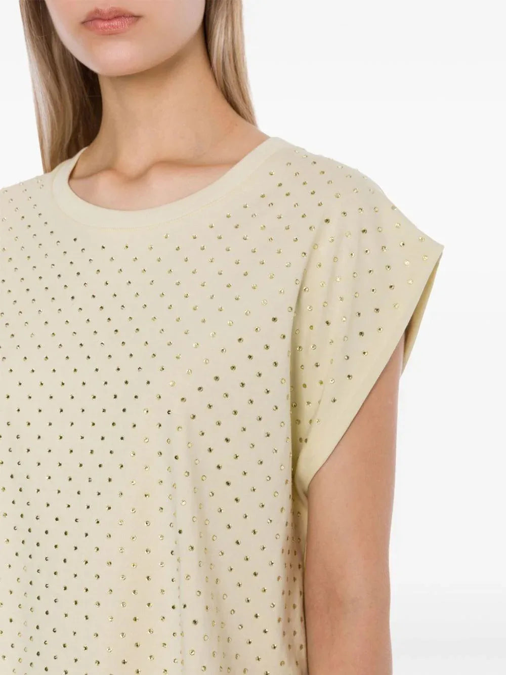 T-shirt crop avorio con strass - Preludio Moda