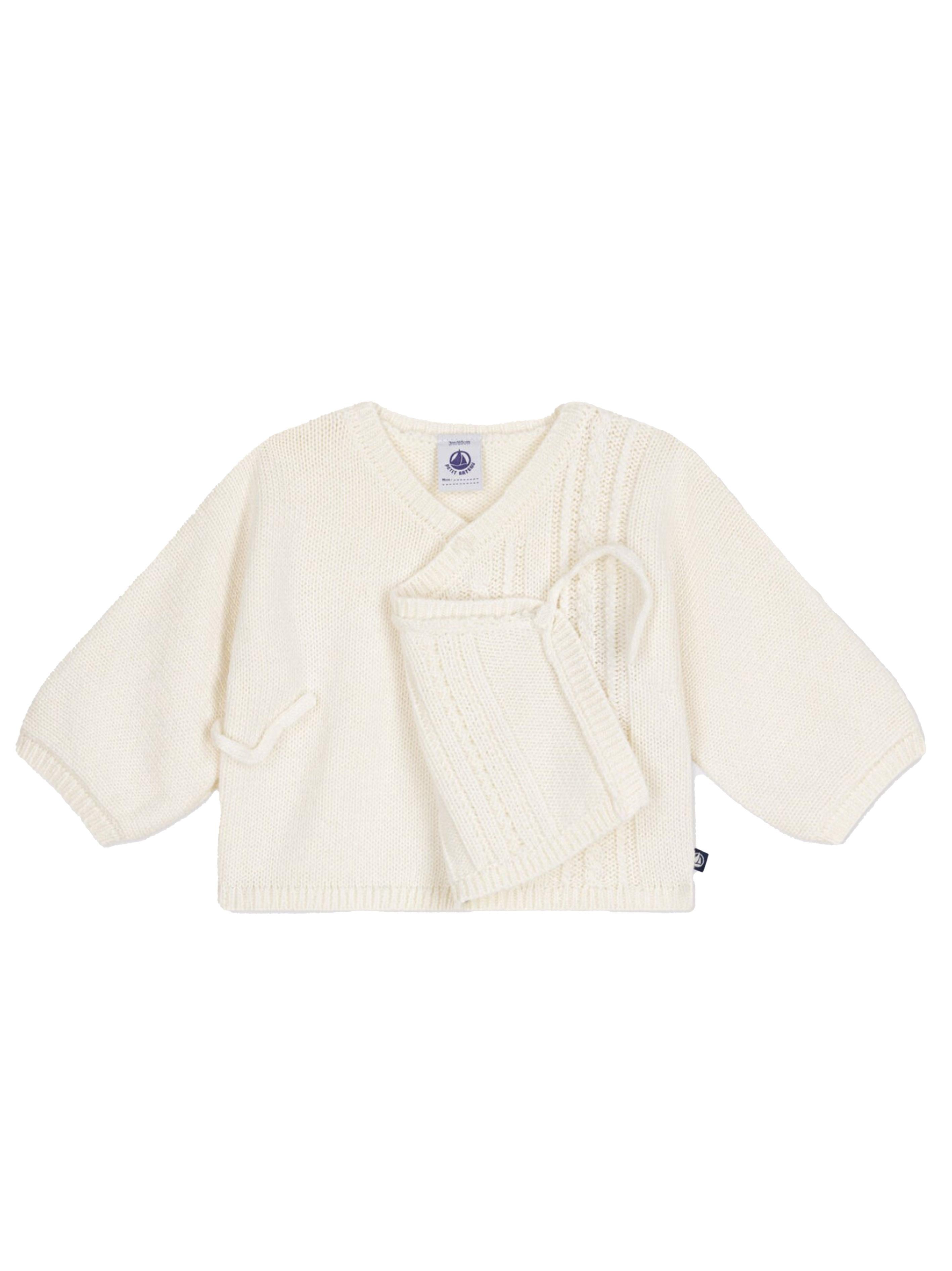 Cardigan panna in maglia e intreccio neonato A0AXY 01 PETIT BATEAU KIDS