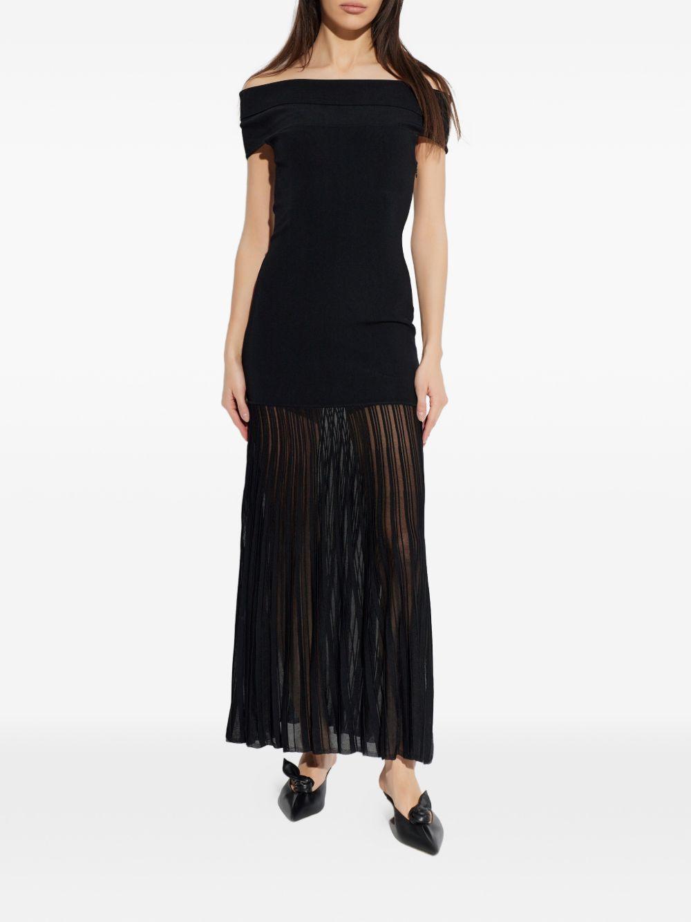 Abito maxi off-shoulder in viscosa con frange MS683HGBFD 001 MICHAEL KORS