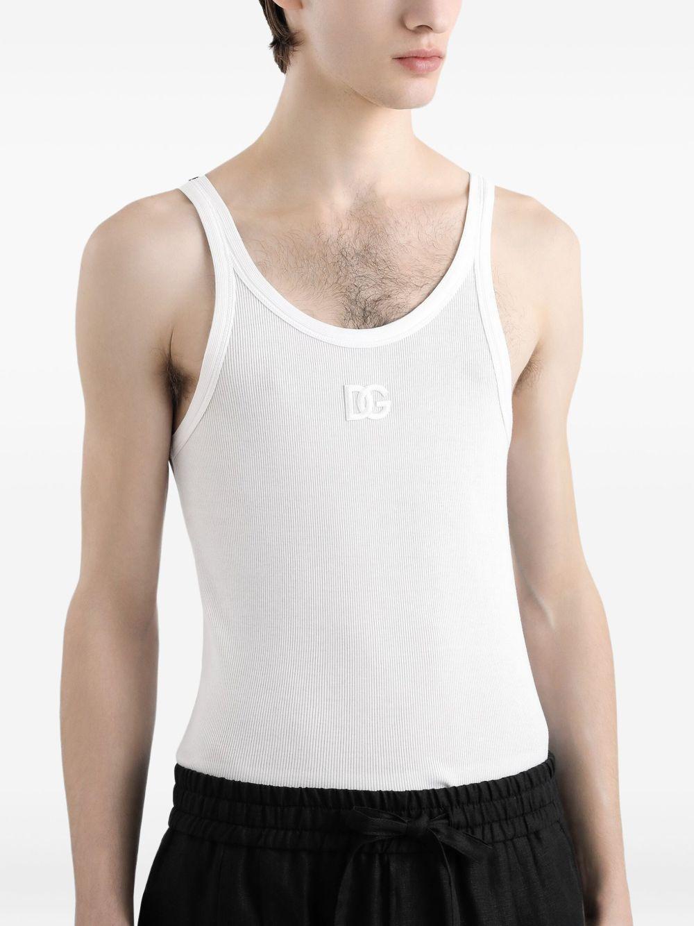 Canotta Dolce & Gabbana in Cotone Bianco con Logo Ricamato G8PA8ZG7PGP W0800 DOLCE&GABBANA