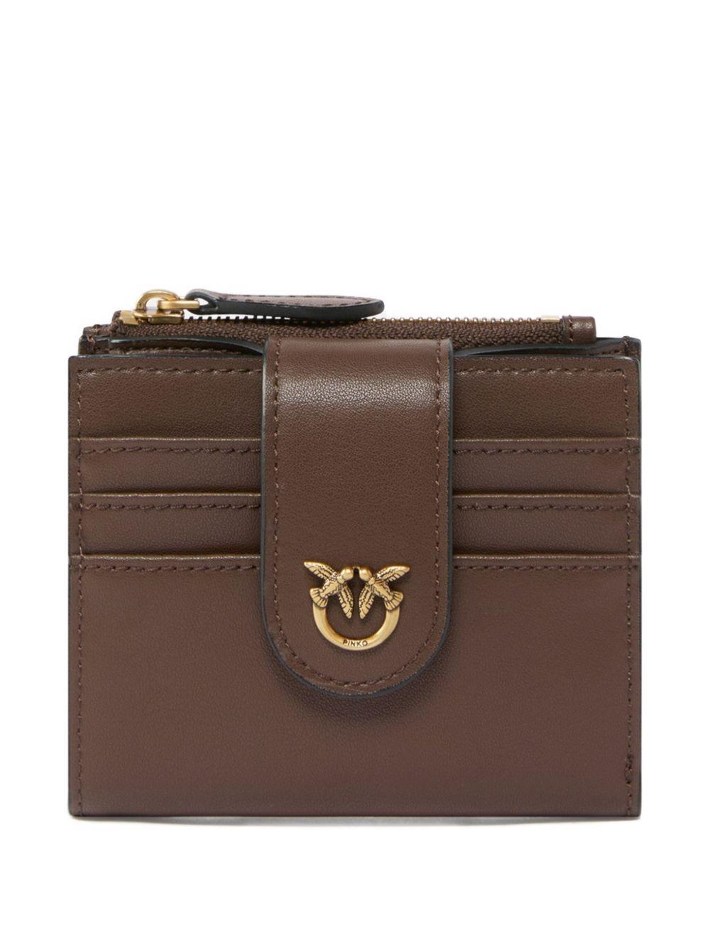 Portafoglio marrone in pelle con logo color oro 103610A0F1 L74Q PINKO