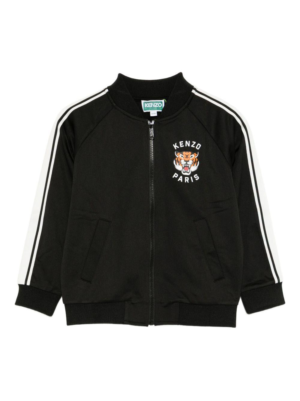 Felpa nera con ricamo e righe a contrasto K61469 095 KENZO KIDS