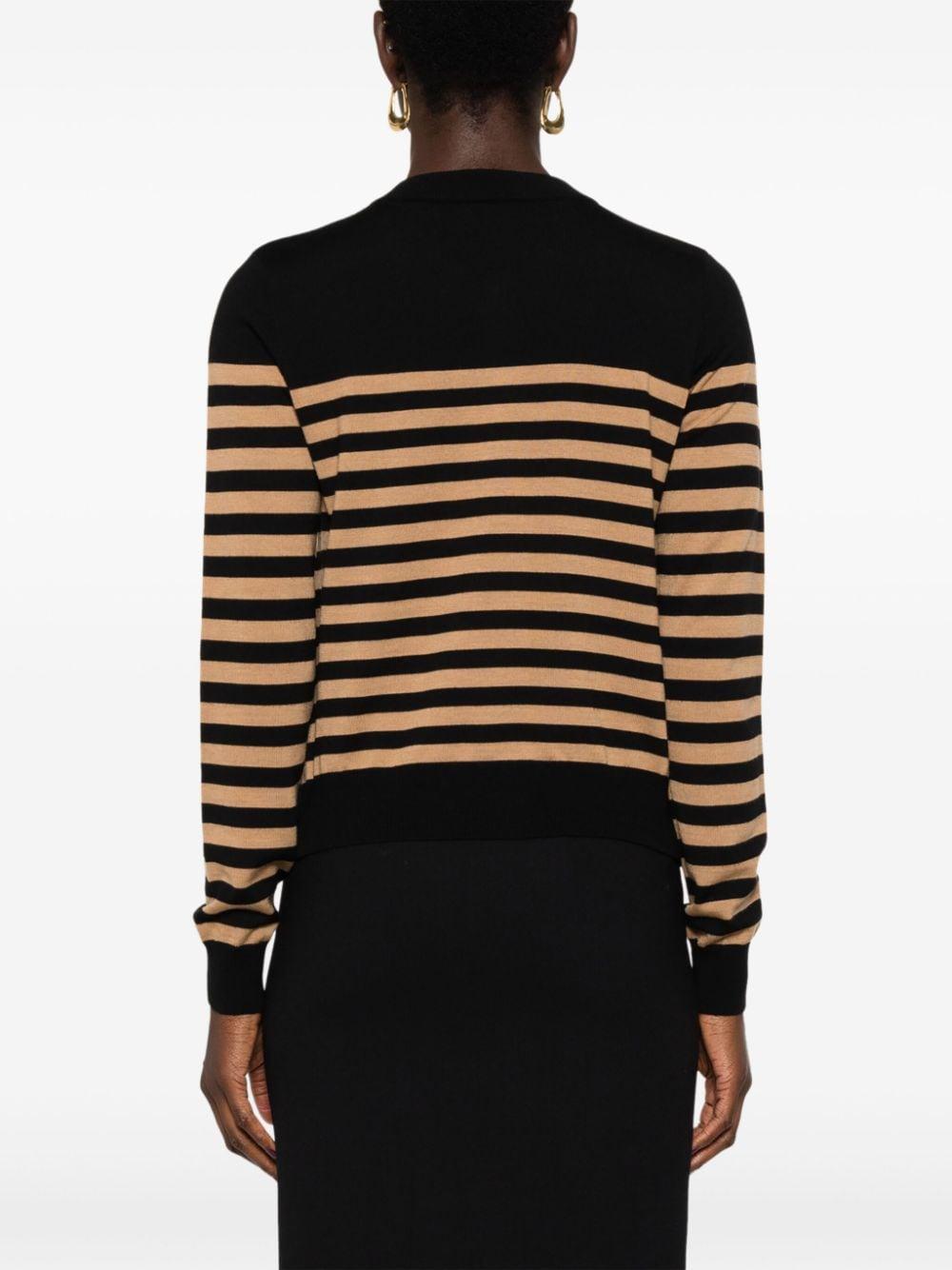 Cardigan a righe orizzontali cammello/nero lana