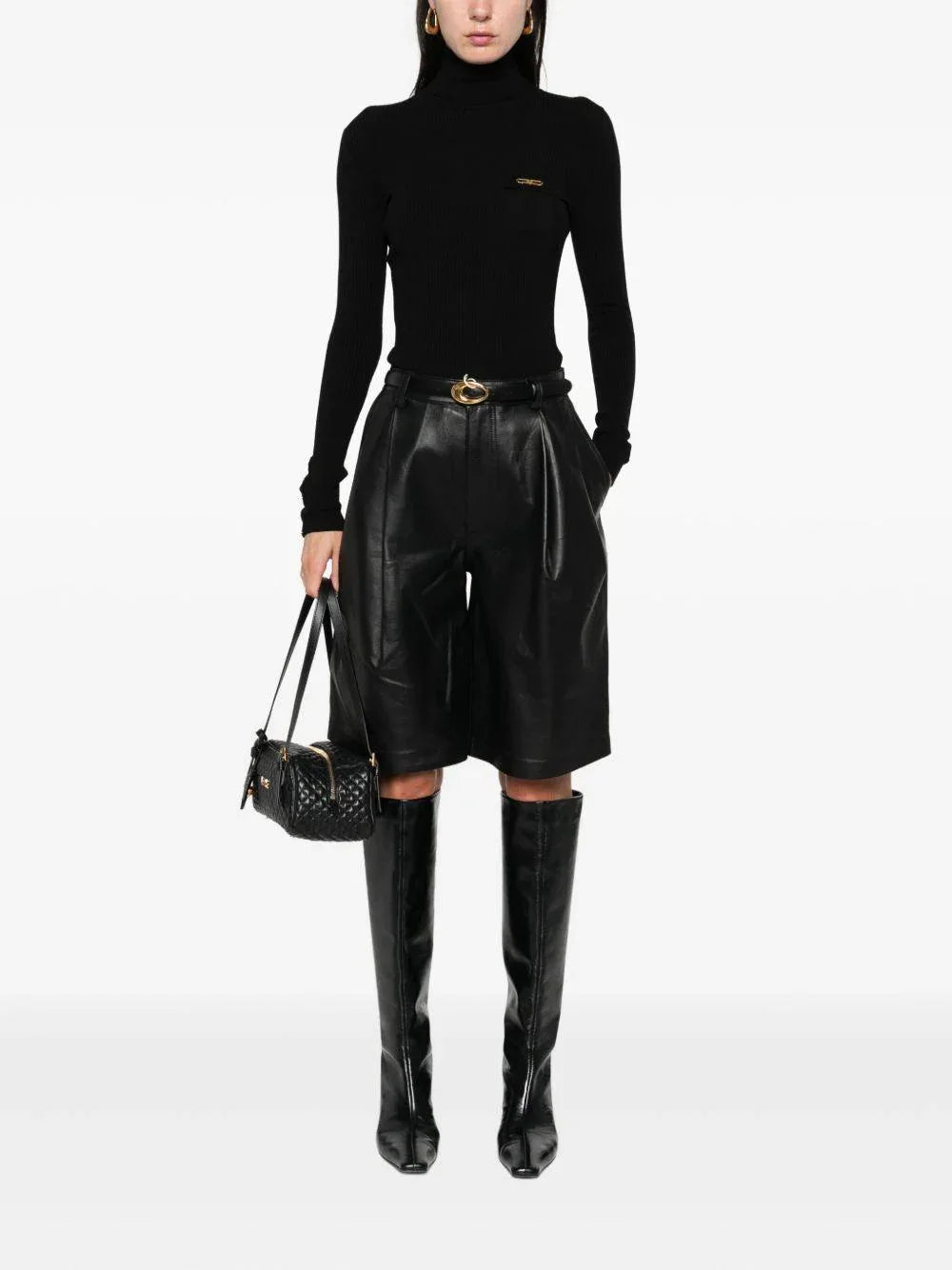 Maglione Nero a Collo Alto con Decorazione Oro - Preludio Moda