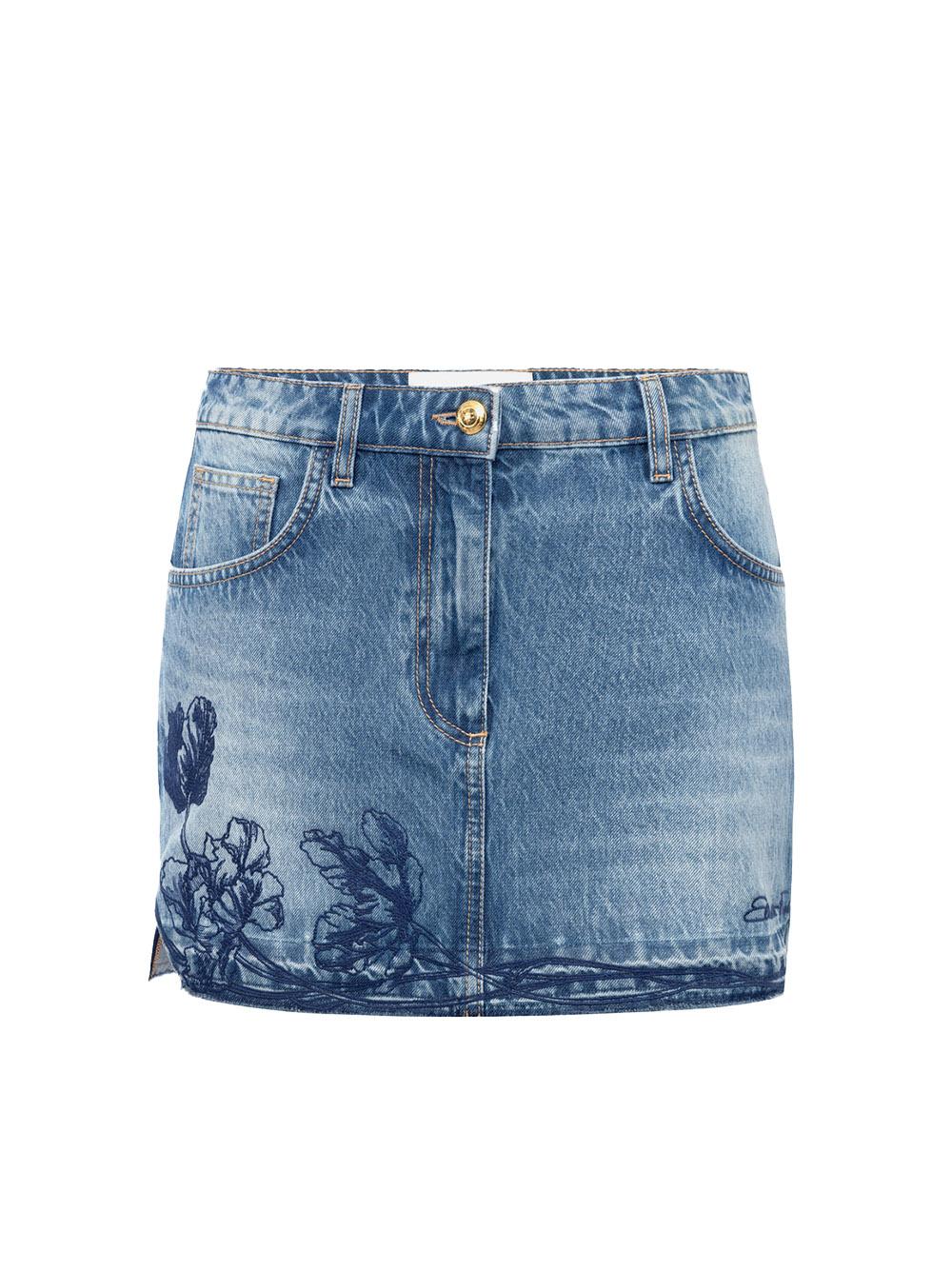 Minigonna in denim con ricamo floreale GJ34N51E2 R34 ELISABETTA FRANCHI