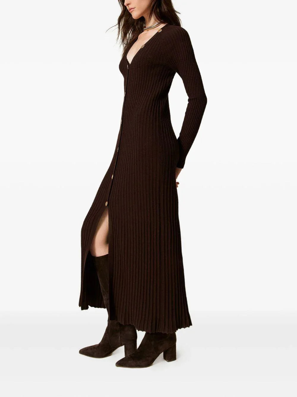 Abito Cardigan a Coste con Bottoni Dorati - Preludio Moda