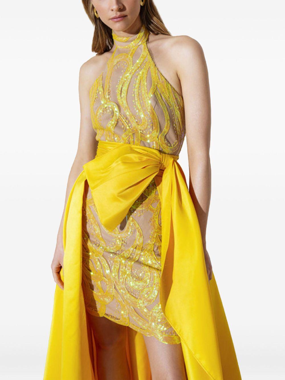 Abito semitrasparente con gonnellone giallo A4246 YELLOW ALLURE