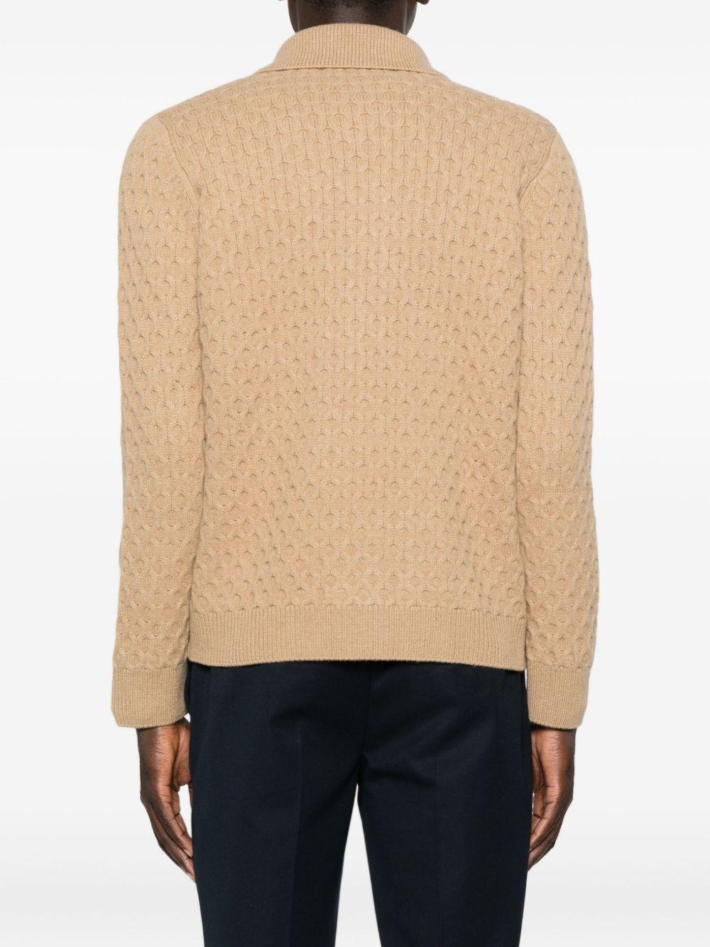 Cardigan nocciola con zip e fantasia Honeycomb AO01F004 1178 PAOLO PECORA