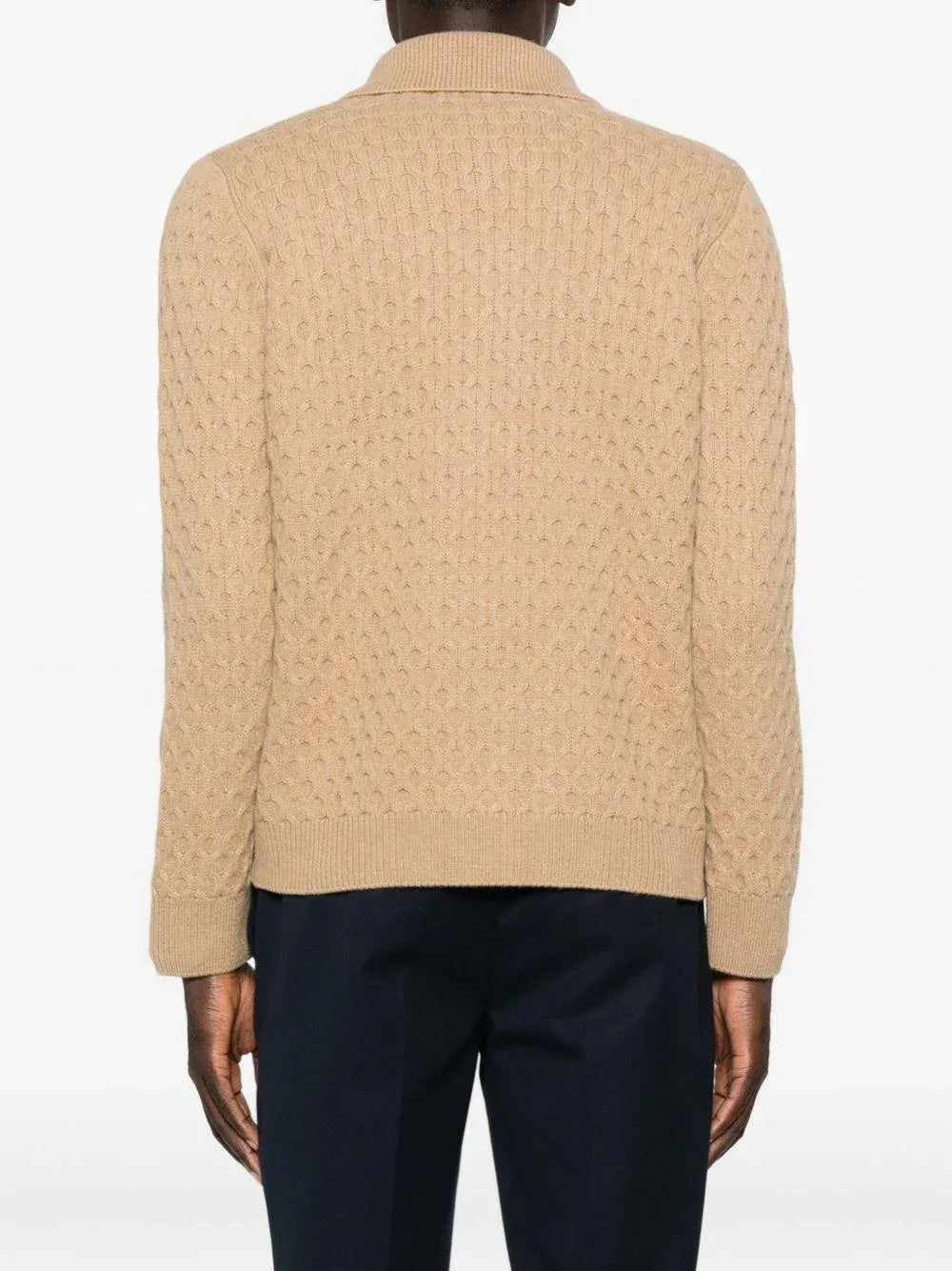 Cardigan nocciola con zip e fantasia Honeycomb - Preludio Moda