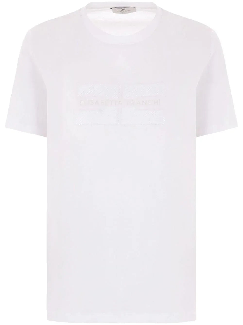 T-shirt bianca in jersey con logo ricamato e strass - Preludio Moda