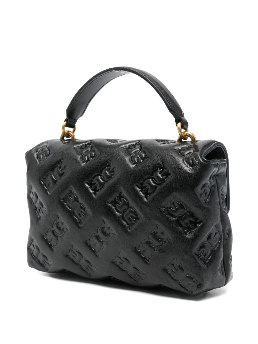 Borsa tote nera mini con motivo goffrato e tracolla rimovibile 100044A2JX Z99Q PINKO