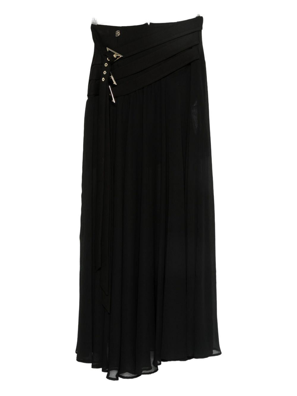 Gonna Lunga Plissettata con Fibbia Laterale S00602 NERO BABYLON COLLECTION