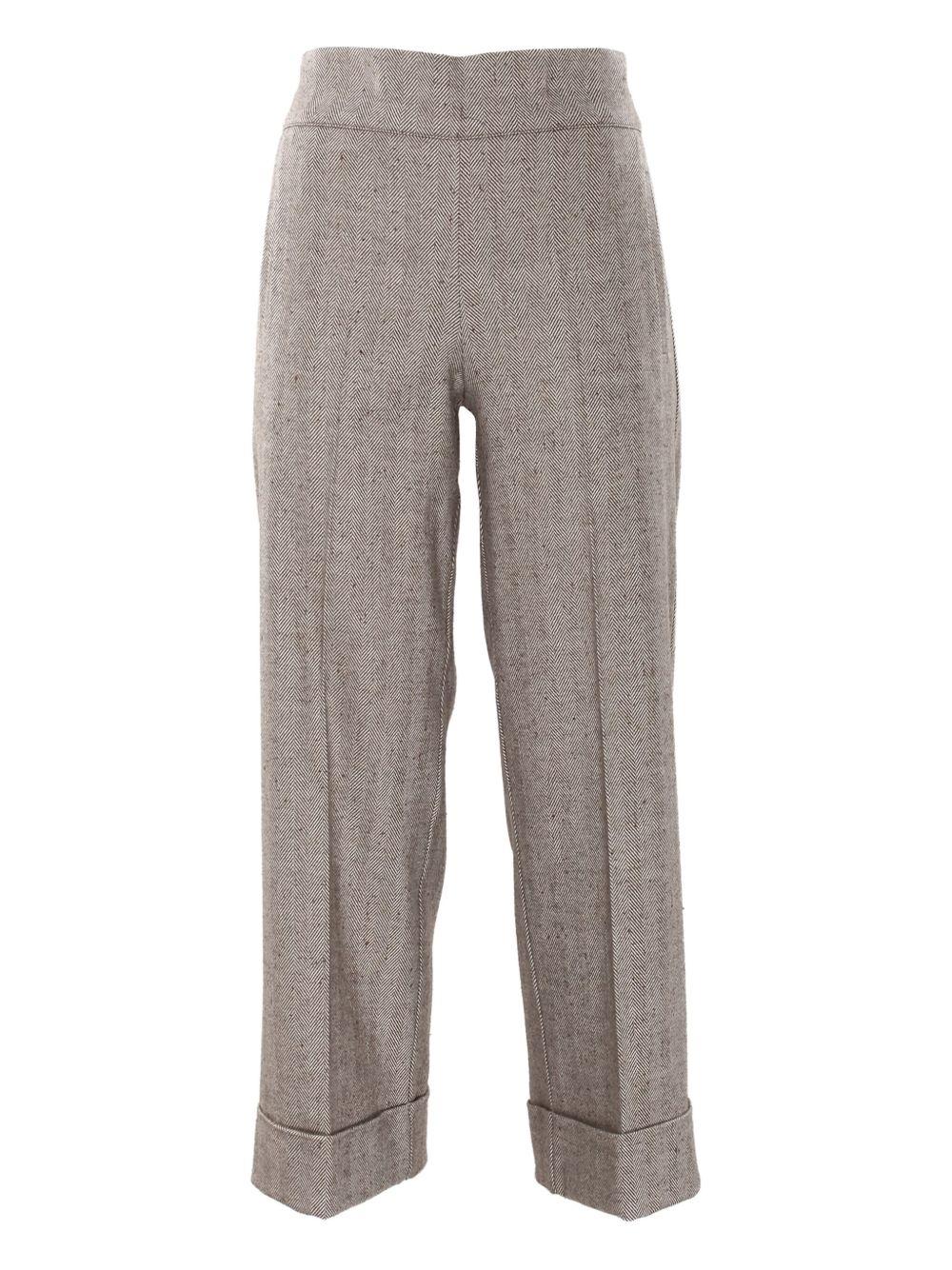Pantaloni Marroni a Spina di Pesce con Risvolto 59784 7NOCC D.EXTERIOR
