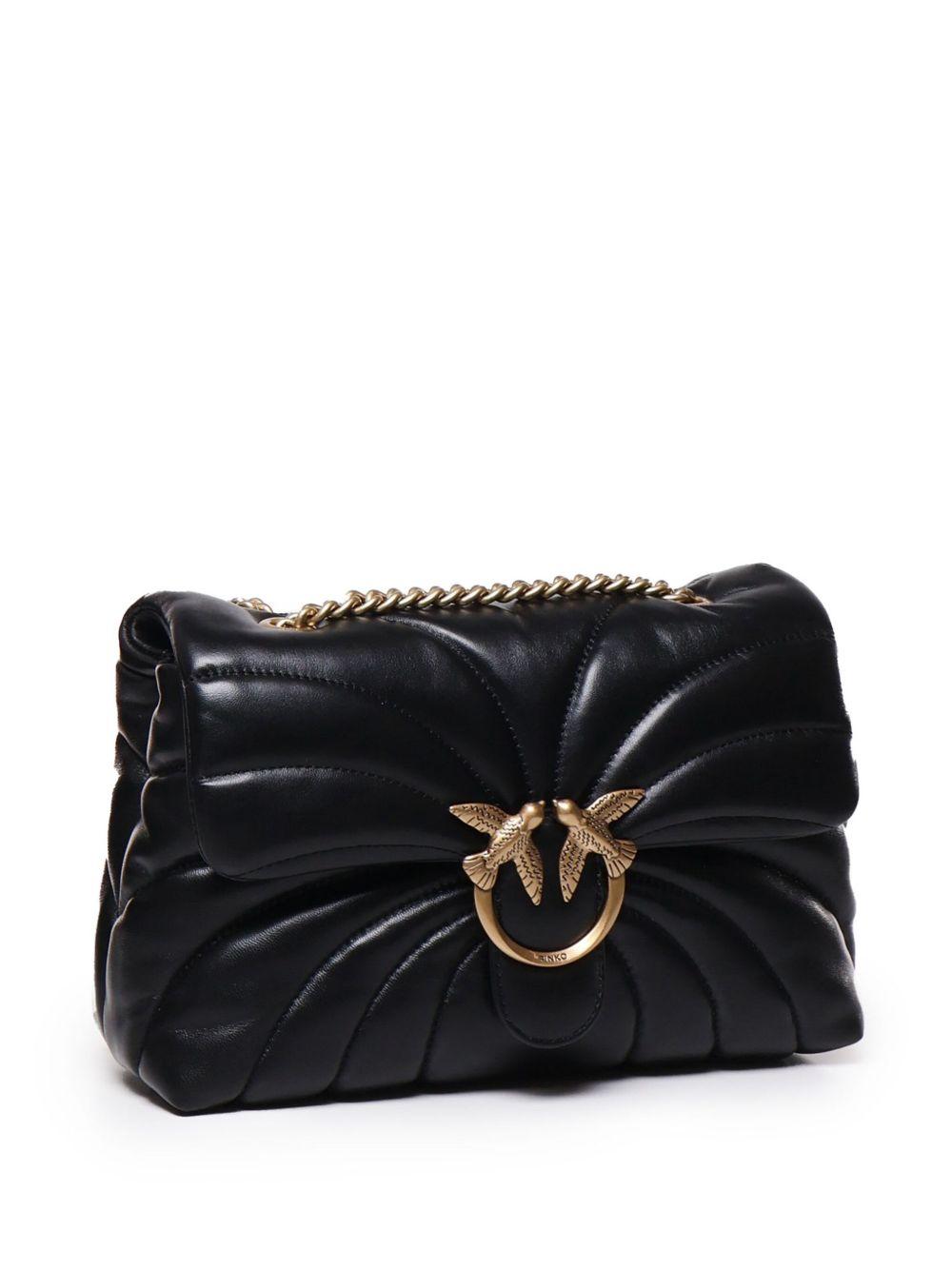 Borsa a Spalla Trapuntata in Pelle Nera con Tracolla a Catena 100038A1EX Z99Q PINKO
