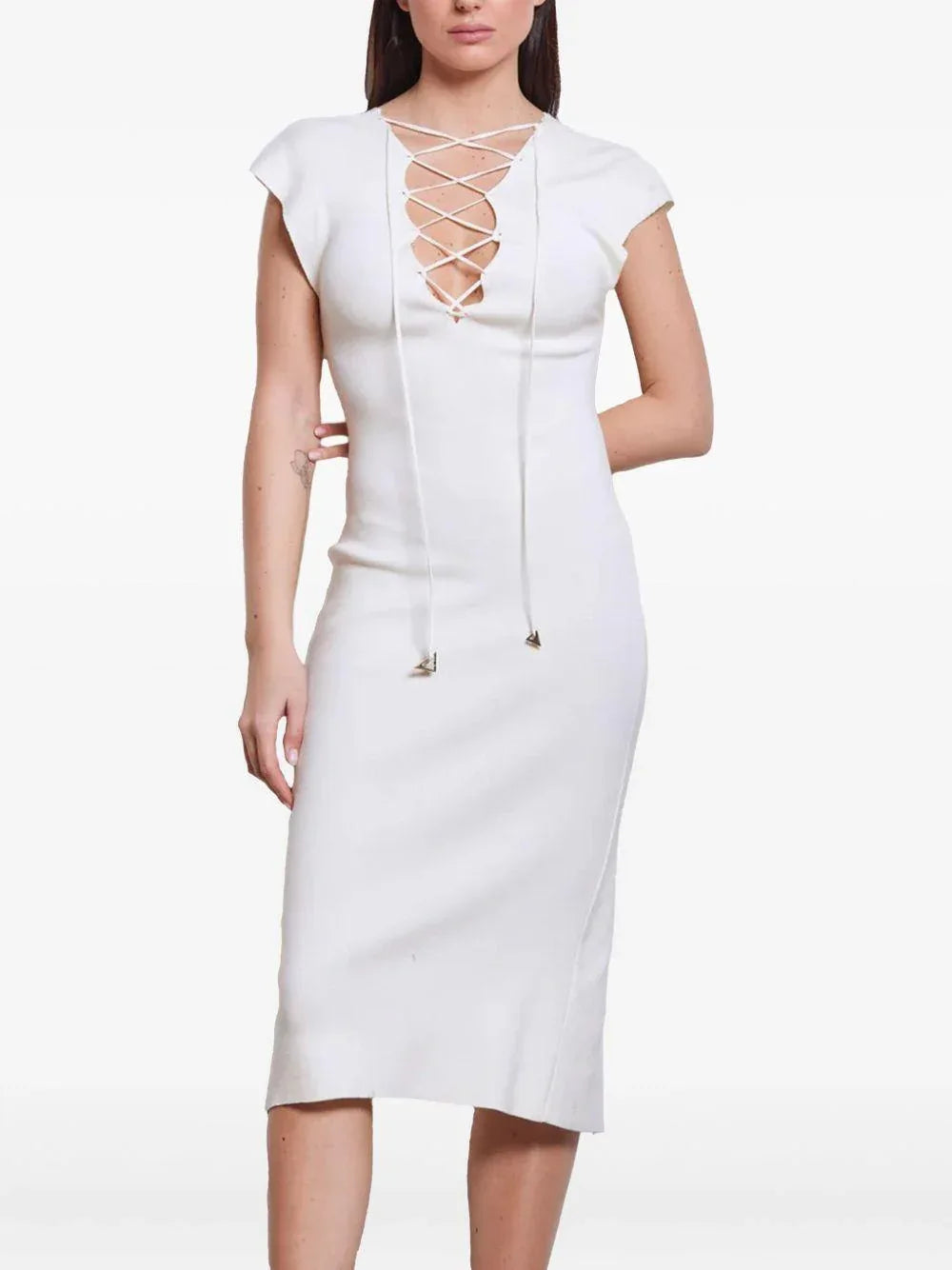 Abito midi panna scollo con coulisse - Preludio Moda