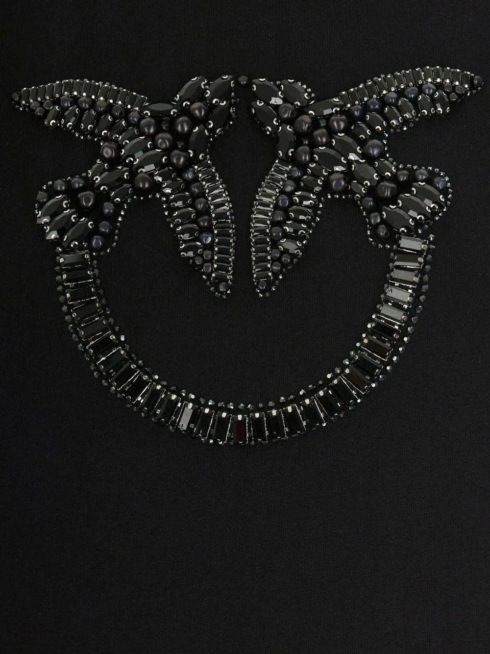 T-shirt nera in cotone con decorazione in cristalli - Preludio Moda