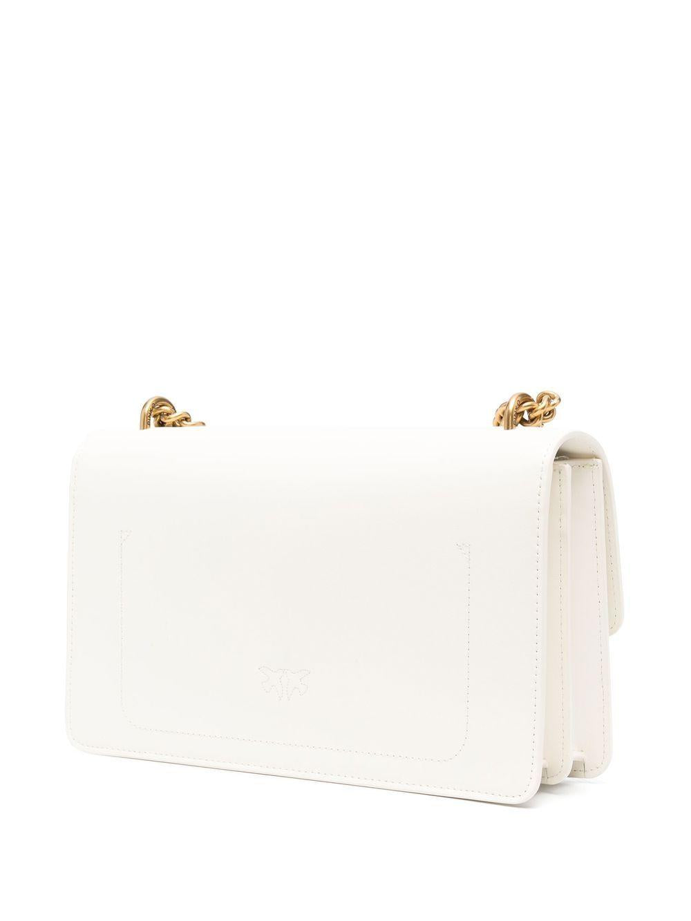 Borsa a Tracolla Bianca in Pelle con Catena e Logo Oro 100941A0F1 Z14Q PINKO