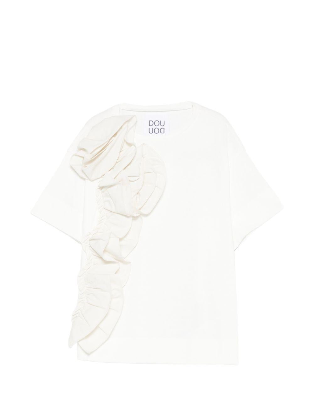 T-shirt in cotone con ruches DY8A61Z3708 101 DOUDOU KIDS