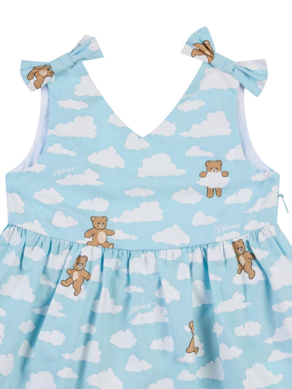 Abito in cotone con spalline a fiocco MDV0DNLLB61 83679 MOSCHINO KIDS