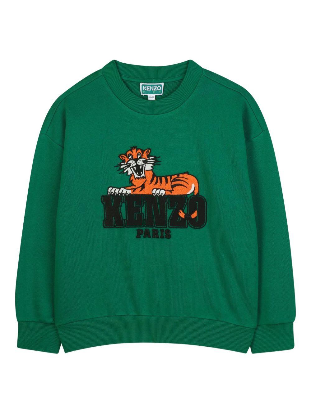 Felpa verde con grafica Tiger K61434 67C KENZO KIDS