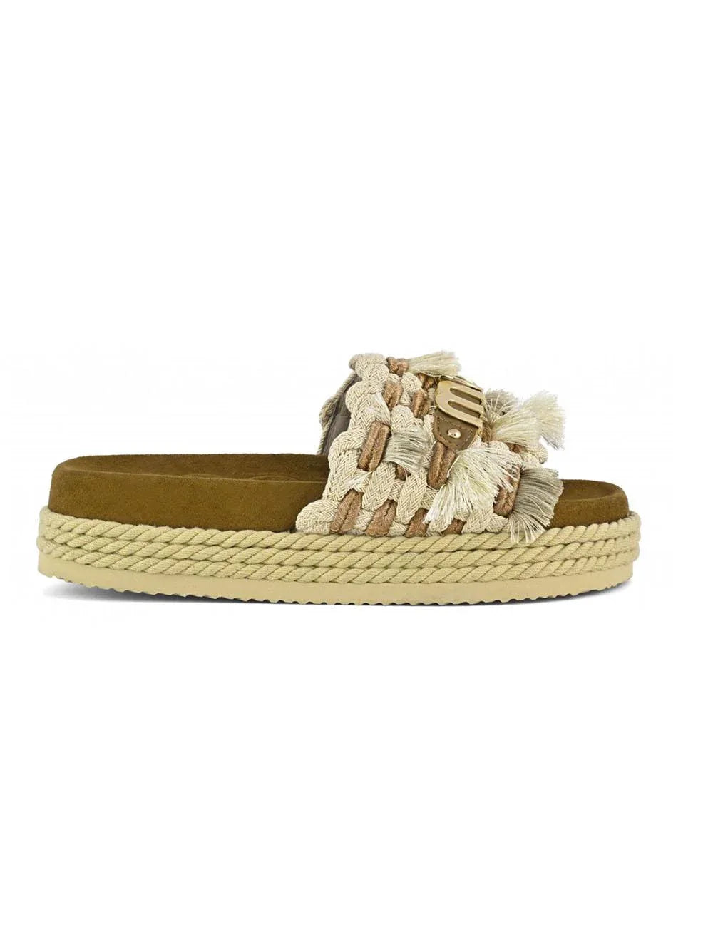 Monoband rope sandal fringes beige - Preludio Moda