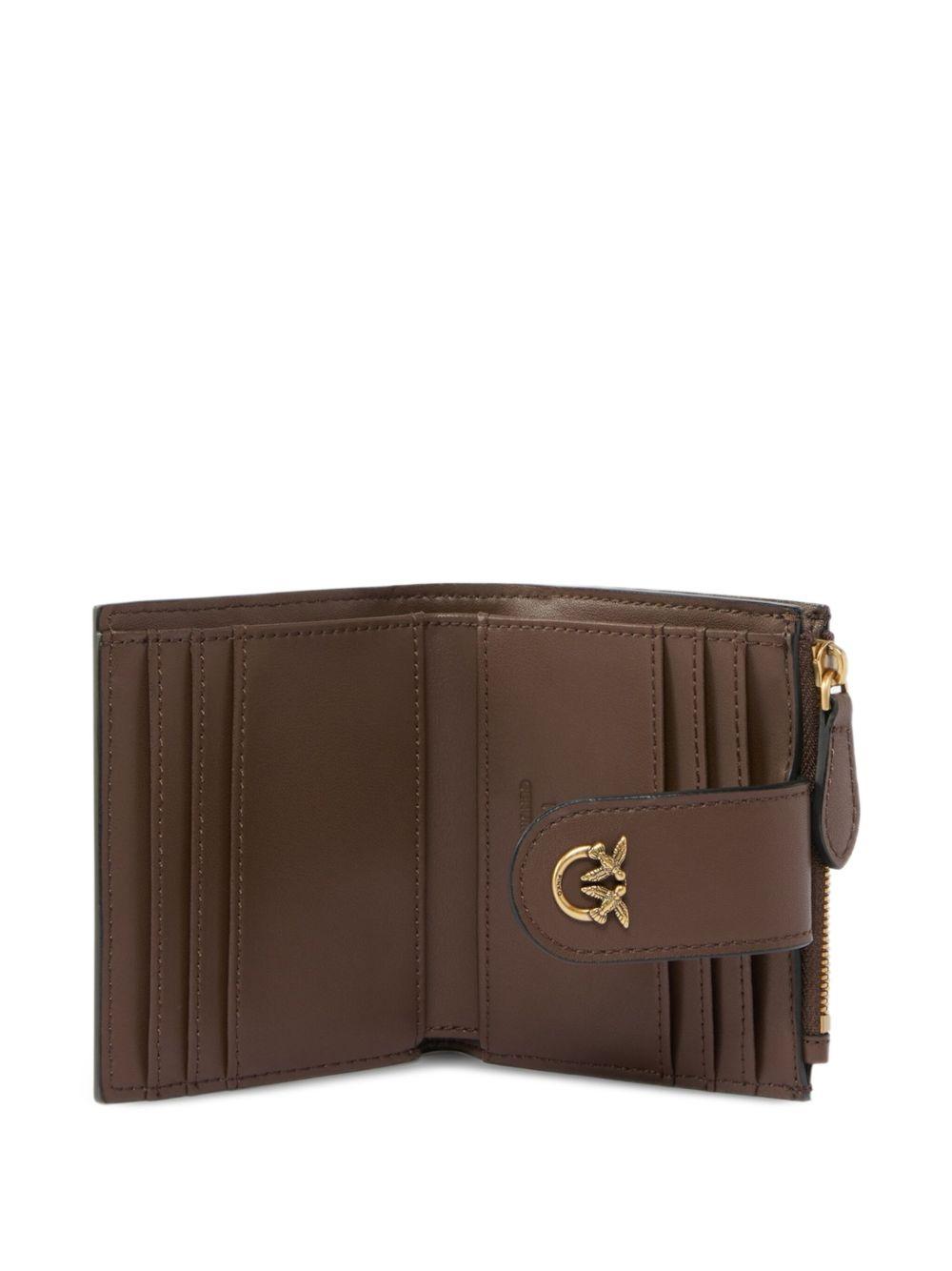 Portafoglio marrone in pelle con logo color oro 103610A0F1 L74Q PINKO