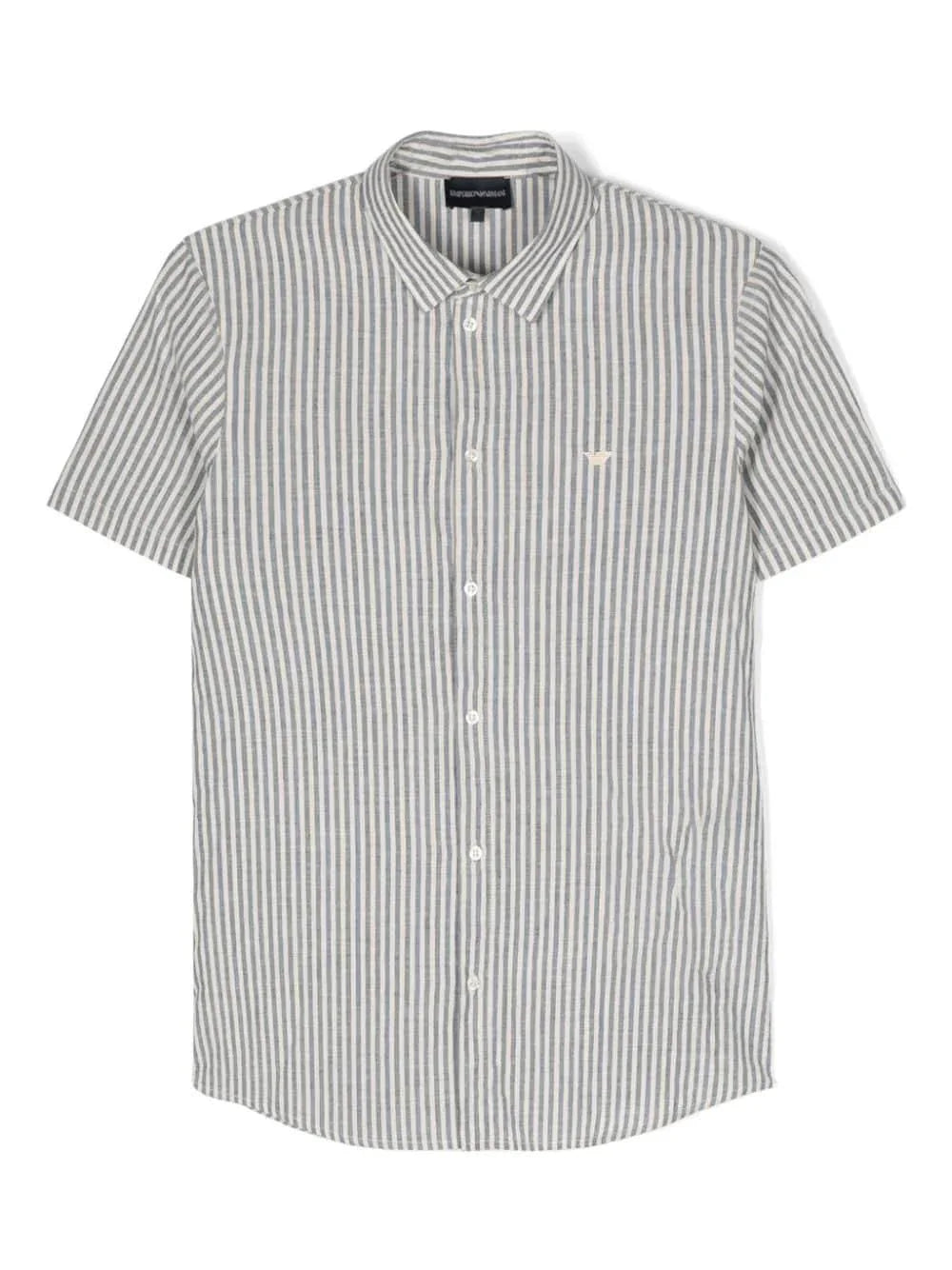 Camicia a righe bianco/ blu misto lino - Preludio Moda