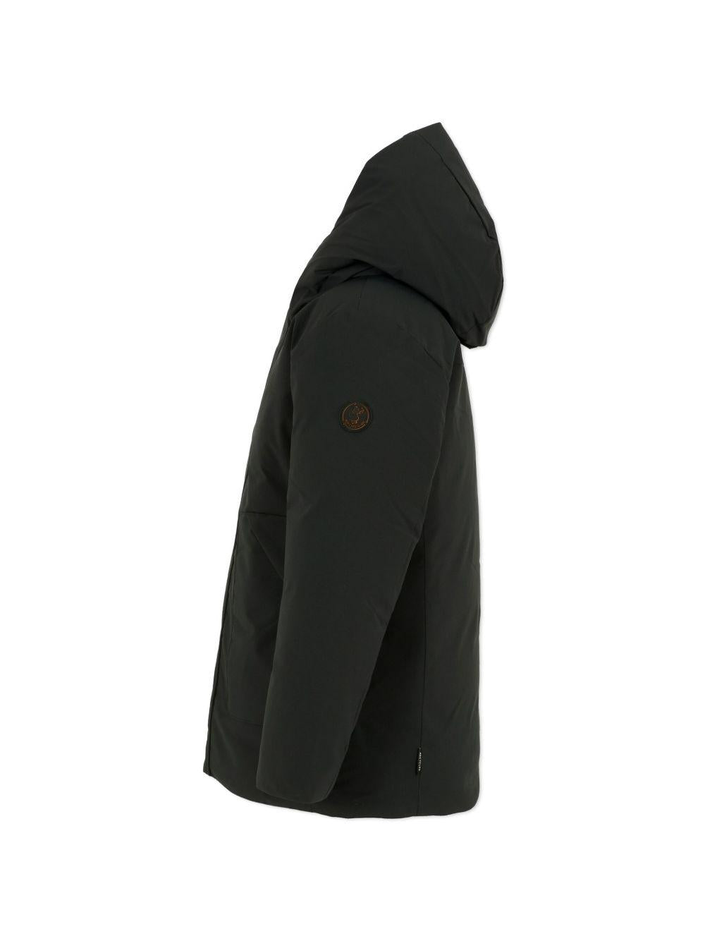 Piumino nero con cappuccio e logo - Preludio Moda