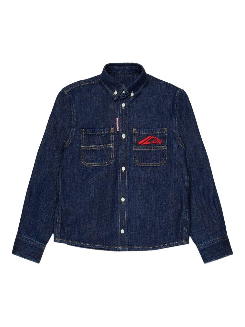 Camicia Denim Blu con Logo - Preludio Moda