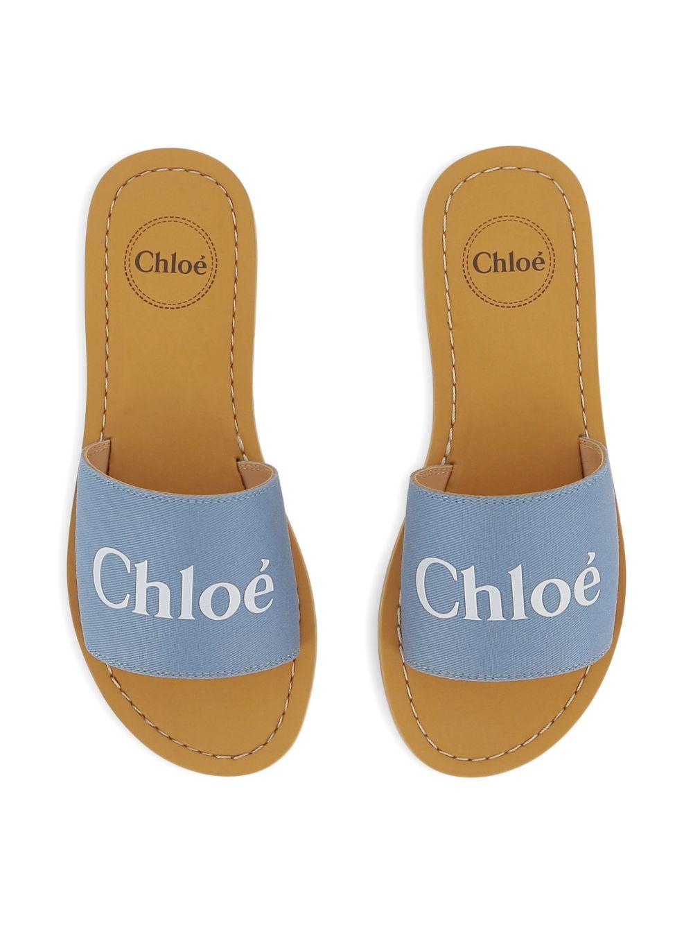Ciabattine in tela di cotone con logo C20881 821 CHLOE KIDS