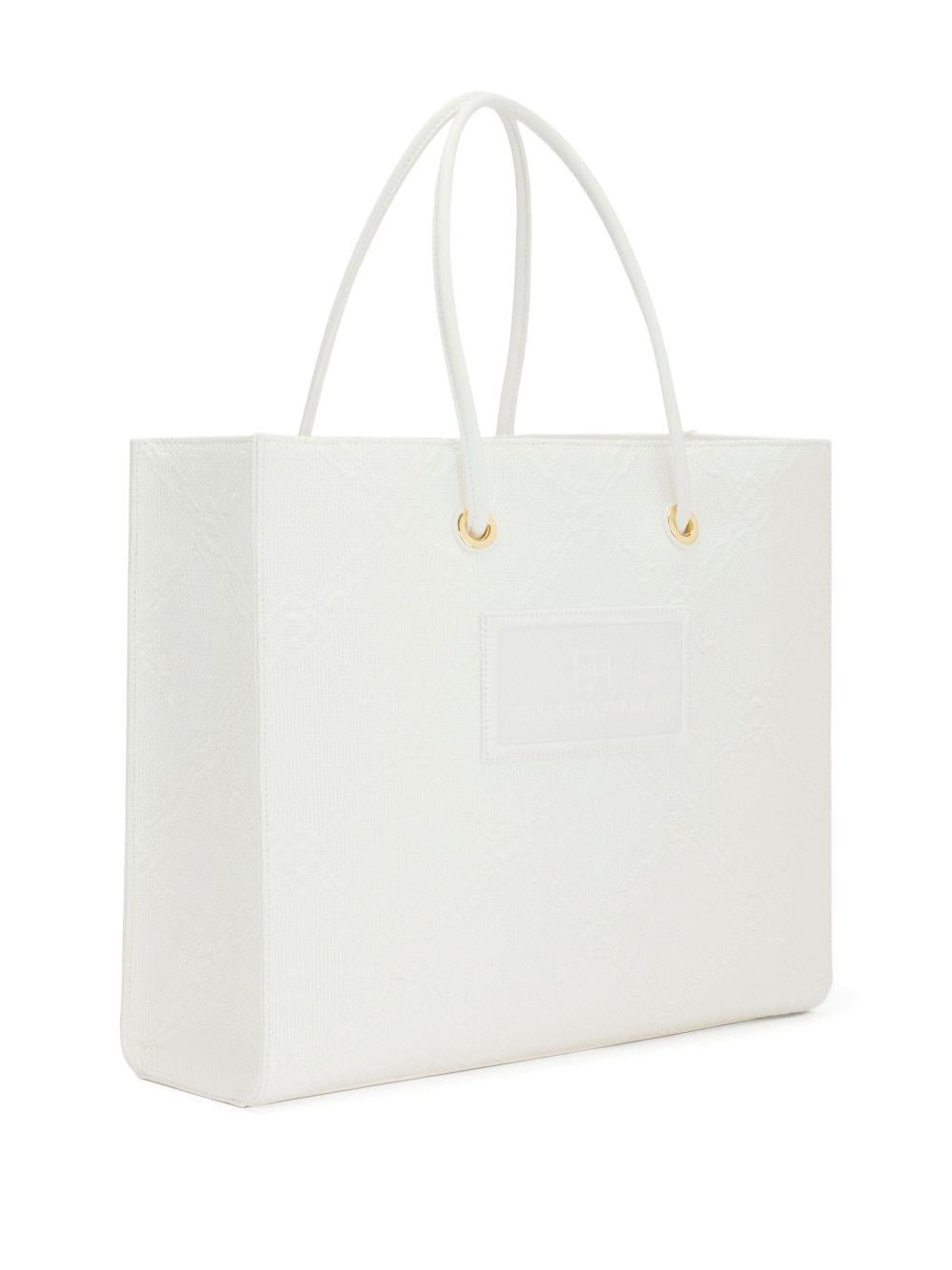 Tote grande in rafia jacquard avorio