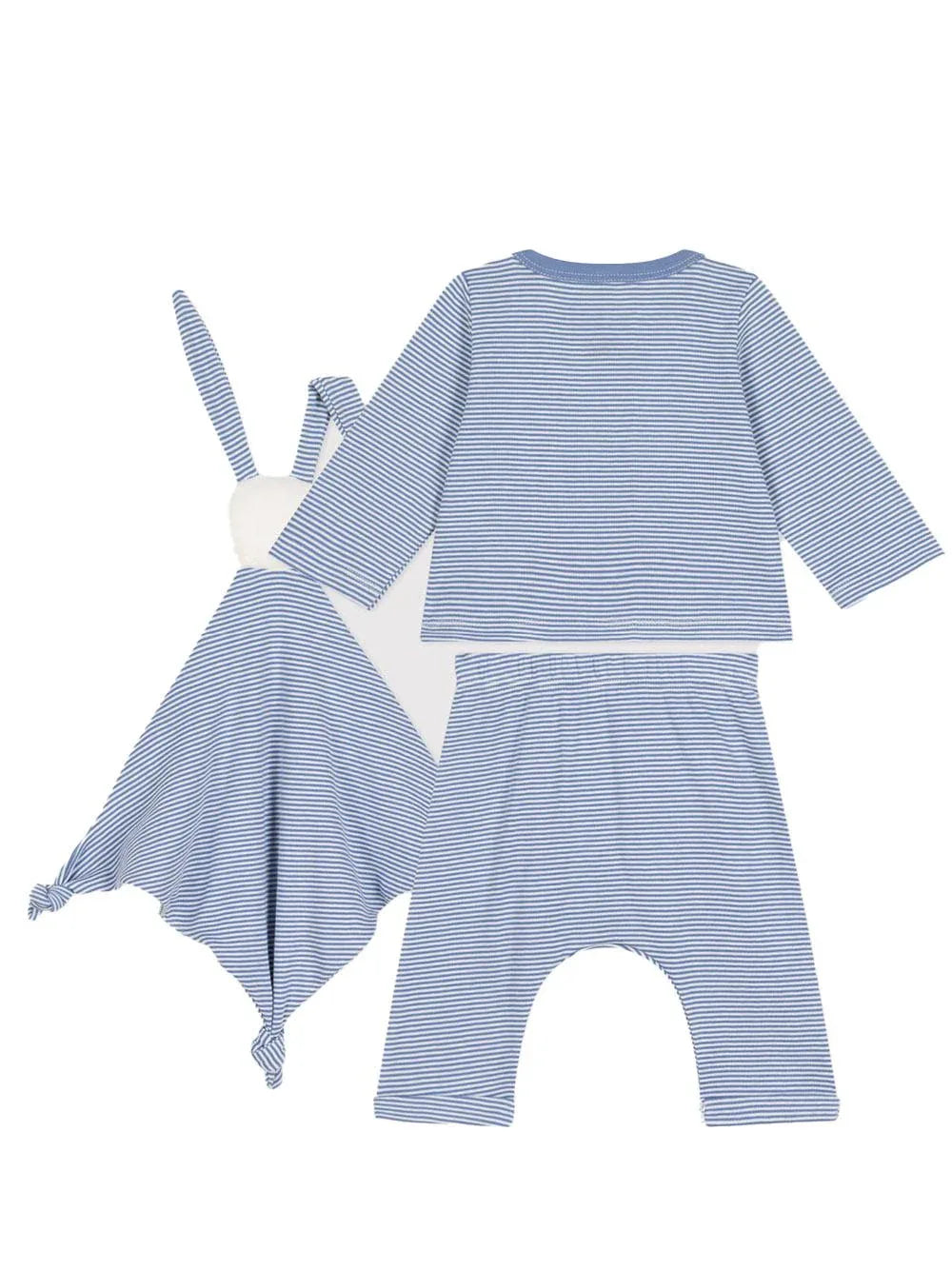 Set neonato a righe orizzontali blu (3pz) - Preludio Moda