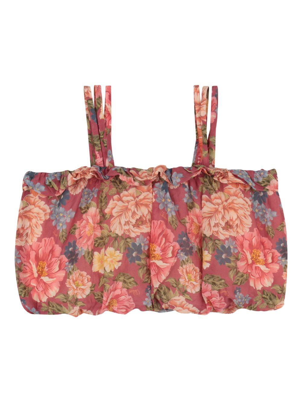 Top con spalline in cotone e seta a stampa floreale C20861 46Y CHLOE KIDS