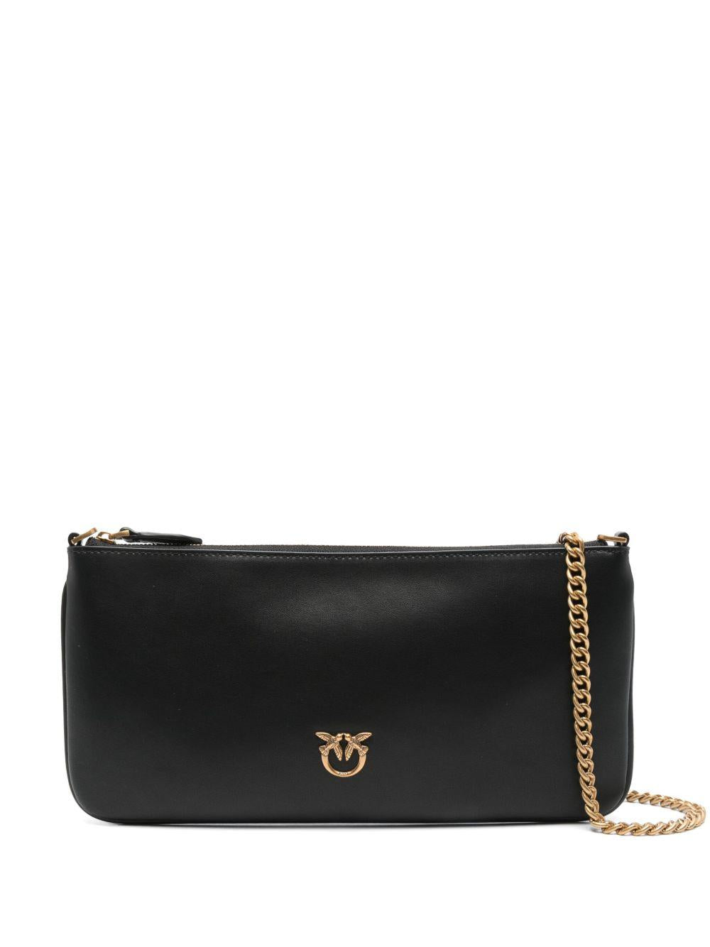 Borsa a spalla nera in pelle con tracolla a catena 104277A0F1 Z99Q PINKO