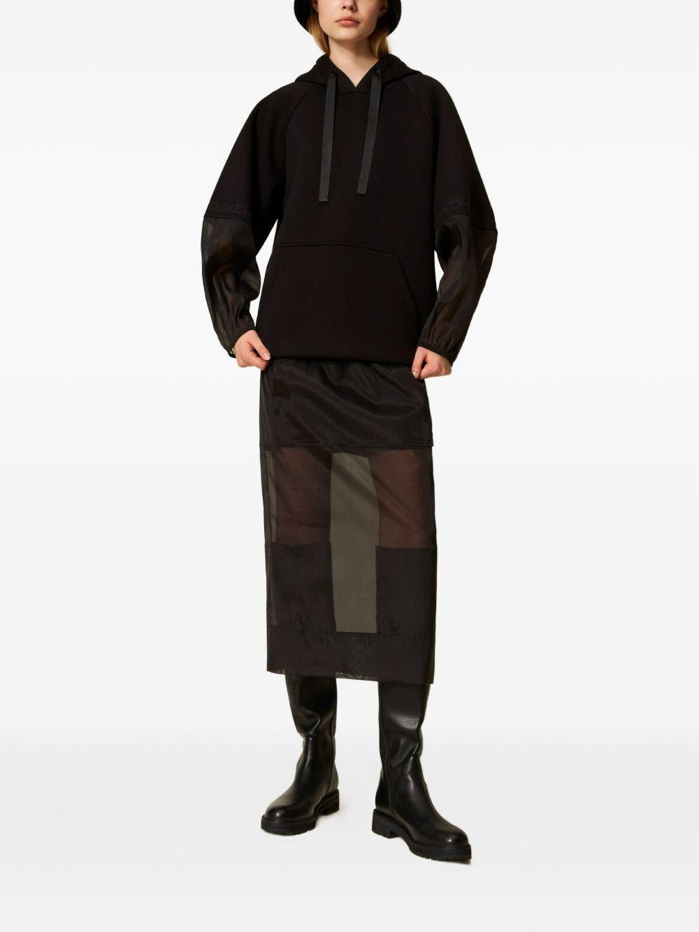 Gonna midi nero con vita elasticizzata e inserti in organza 252TP2212 00006 TWINSET