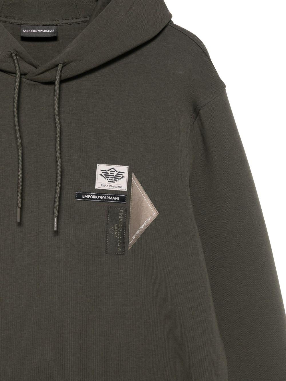 Felpa verde con logo appliqué e cappuccio EM003587AF10013 U8120 EMPORIO ARMANI