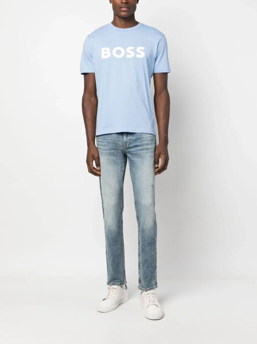 T-shirt celeste logo stampa - Preludio Moda