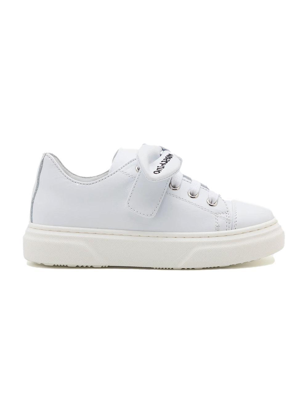 Sneakers in pelle di vitello bianca con fiocco logo 80462 02 MOSCHINO KIDS