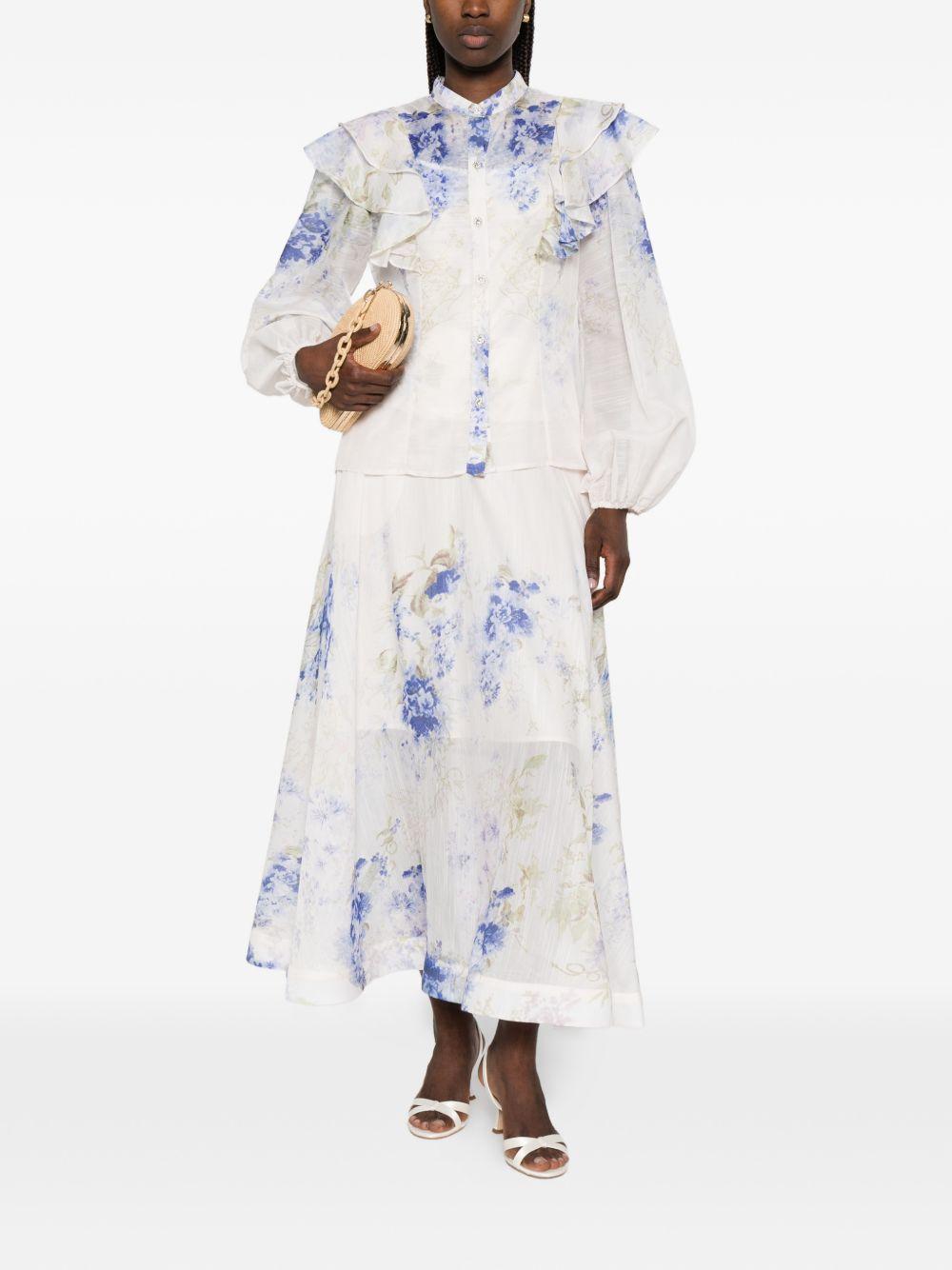 Camicia a fiori con ruche e collo alla coreana P26A407 1000 PAPERLACE