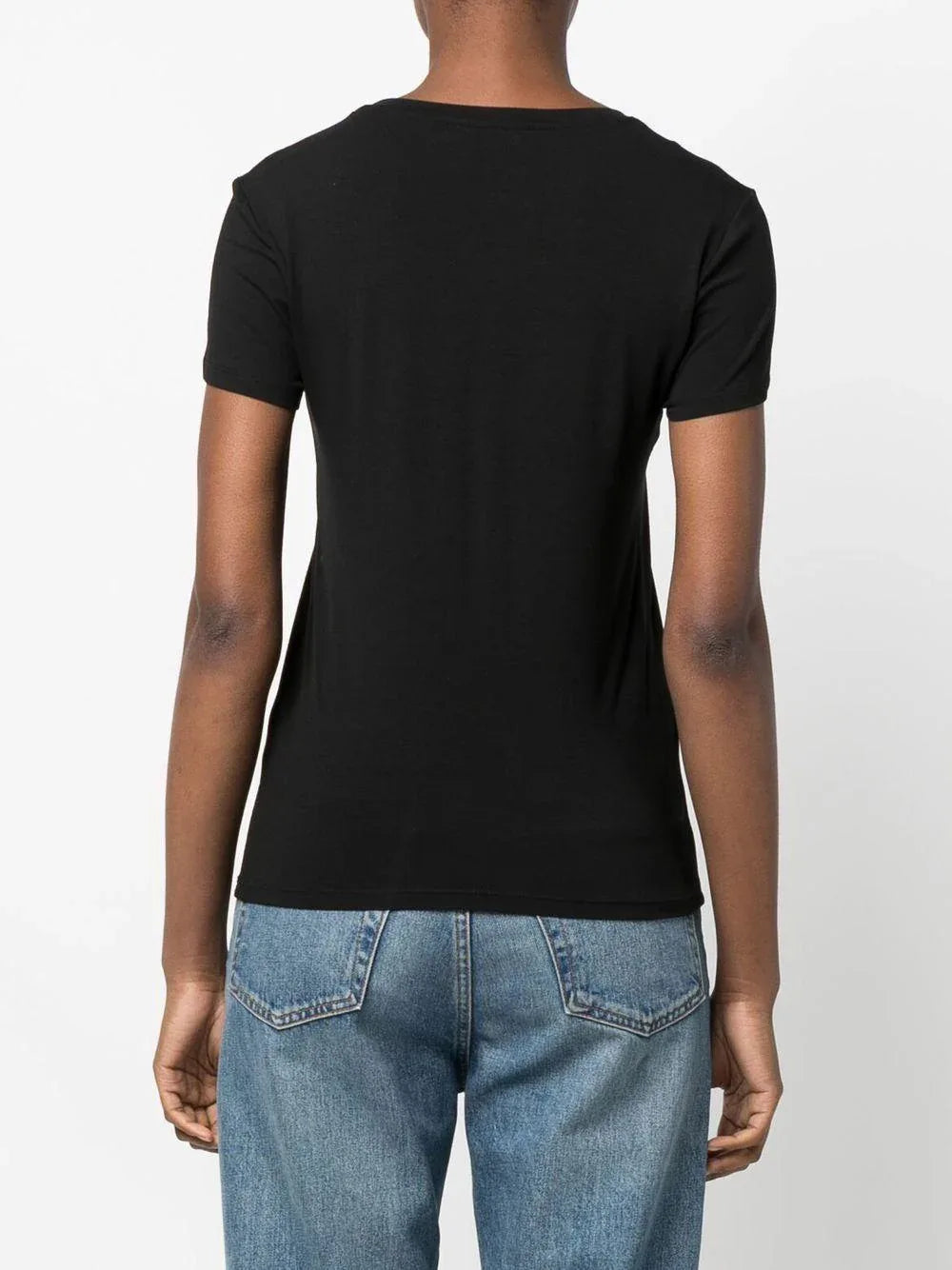 T-shirt nera logo strass - Preludio Moda