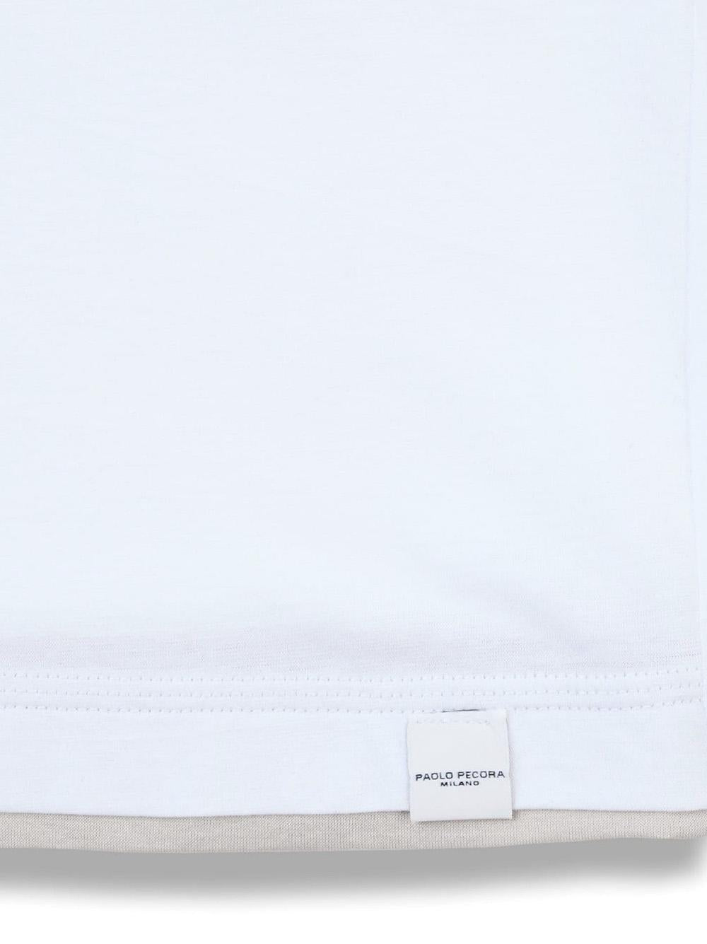 T-shirt bianca con profili beige in cotone extrafine