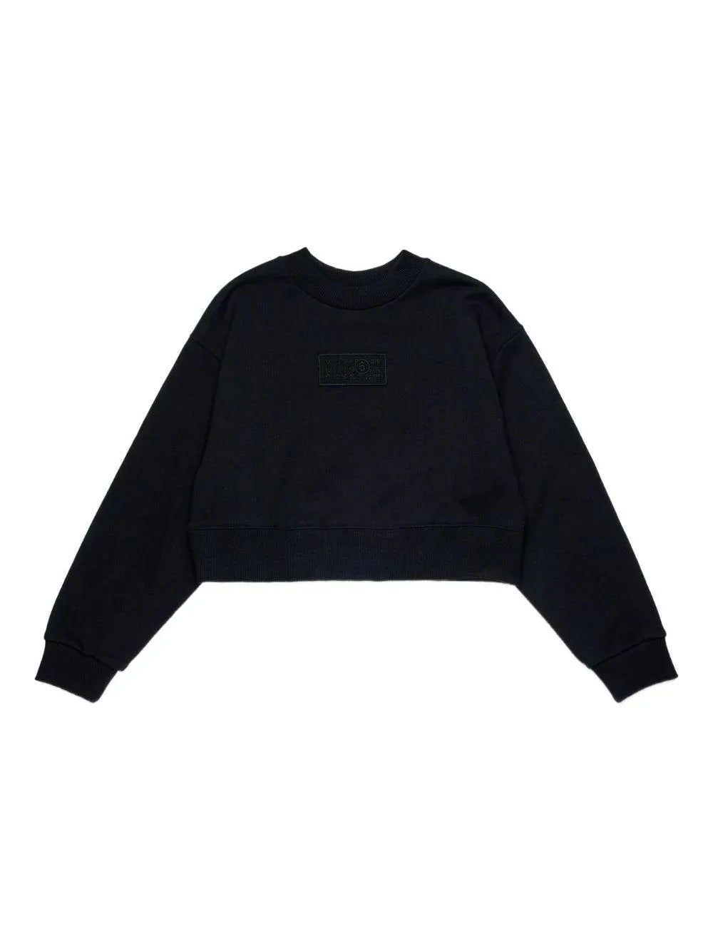 Felpa nera girocollo con applicazione frontale e logo numerico - Preludio Moda